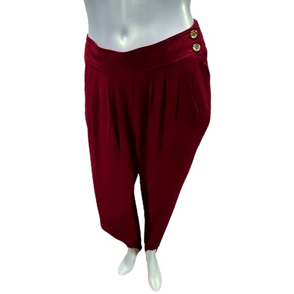 Vintage 90s CHAUS Red Stirrup Pants High Waist Pleated Rayon Blend Size 8 - Picture 13 of 16